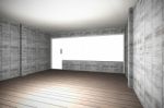 Empty Interior With Bare Concrete Wall And Wood Floor Stock Photo