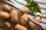 Potato Still Life Wood Black Background Stock Photo