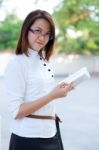 Woman Carry Book Stock Photo