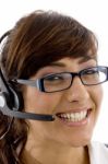 Smiling Customer Service Agent Stock Photo