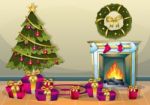 Cartoon  Illustration Interior Christmas Room With Separated Layers Stock Photo