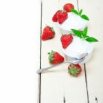 Organic Greek Yogurt And Strawberry Stock Photo