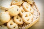 Cookies In Bamboo Bowl Stock Photo