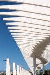 Modern Pergola In The Harbour Area Of Malaga Stock Photo