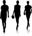 Silhouette Girls Walking Stock Photo