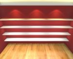 Abstract Shelves With Red Empty Room Stock Photo