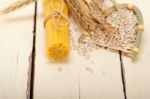 Organic Raw Italian Pasta And Durum Wheat Stock Photo