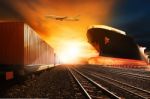 Container Trains ,commercial Ship On Port Freight Cargo Plane Fl Stock Photo