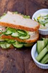 Fresh Vegetarian Sandwich With Garlic Cheese Dip Salad Stock Photo