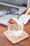 Granola With Fruits On Work Station Stock Photo