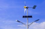 Solar Cell And Wind Turbine Stock Photo