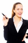 Businesswoman Holding Pen Stock Photo