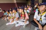 Student 9-10 Years Old, Scout Learn Usage Rope, Scout Camp Bangkok Thailand Stock Photo