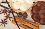 Chocolate Vanilla And Spices Cream Cake Dessert Stock Photo