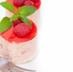 Fresh Raspberry Cake Mousse Dessert Stock Photo