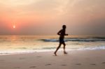 The Beach At Dawn In Thailand Stock Photo