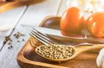 Culinary Background With Spices On Wooden Table Stock Photo