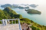 Podium Viewpoint On Peak Mountain Stock Photo