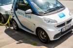 Car-sharing Electric Smart Is Being Recharged Stock Photo