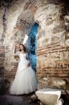 Bride In An Old Castle Stock Photo