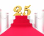 Golden Twenty Five On Red Carpet Displays Movie Anniversary Or R Stock Photo