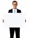 Male Operator Showing Blank Board Stock Photo