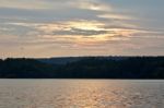 Beautiful Isolated Image With The Lake And The Forest On The Sunset Stock Photo