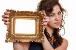 Woman Holding An Picture Frame Stock Photo