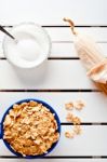 Cornflakes In A Blue Bowl Stock Photo