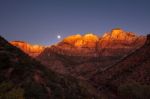 Sunrise At The Towers Of The Virgin And The West Temple Stock Photo