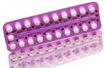 Strip Of Contraceptive Pill With English Instructions Isolated On White Background With Clipping Path Stock Photo