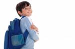 Happy Young Boy Ready For School Stock Photo