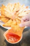 Homemade Fried Dumplings Serving On The Plate Stock Photo