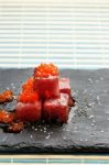 Red Tuna Sashimi With Salmon Roe Stock Photo