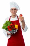 Male Chef Holding A Fresh Vegetables Stock Photo