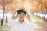 Portrait Of Couples Beautiful Asian Woman Standing In Blooming F Stock Photo