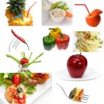 Organic Vegetarian Vegan Food Collage  Bright Mood Stock Photo