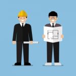 Engineer And Architect Flat Cartoon Stock Photo