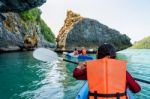 Group Of Tourists On A Kayak Stock Photo