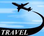 Travel Plane Means Touring Journey And Voyage Stock Photo