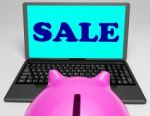 Sale Laptop Shows Web Price Slashed And Bargains Stock Photo