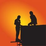 Silhouettes Of Worker Welder Stock Photo