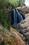 Rustic Falls - Waterfall Along Glen Creek Near Mammoth Hot Sprin Stock Photo