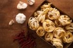 Fettuccine Pasta Italian Food Still Life Rustic Stock Photo