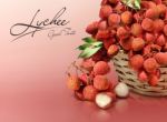 Lychee On Red Solid Background Stock Photo