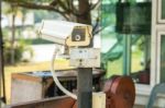 Cctv Camera In Front Of The Village, Residence Stock Photo