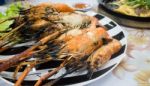 Grilled Prawns Serving On Dish Stock Photo