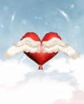 Love Can Fly,red Heart Balloons With Wings,3d Illustration Stock Photo