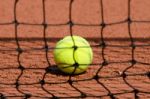 Tennis Ball On Court Stock Photo