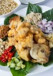 Deep Fried Fish With Herb Salad Stock Photo